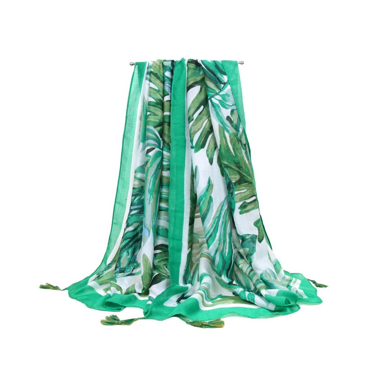 Banana Leaf Print Scarf - Green Summer Beach Wrap_CWASC0676