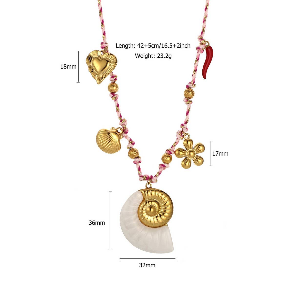 Handmade Cotton Rope Necklace with Shell Charms