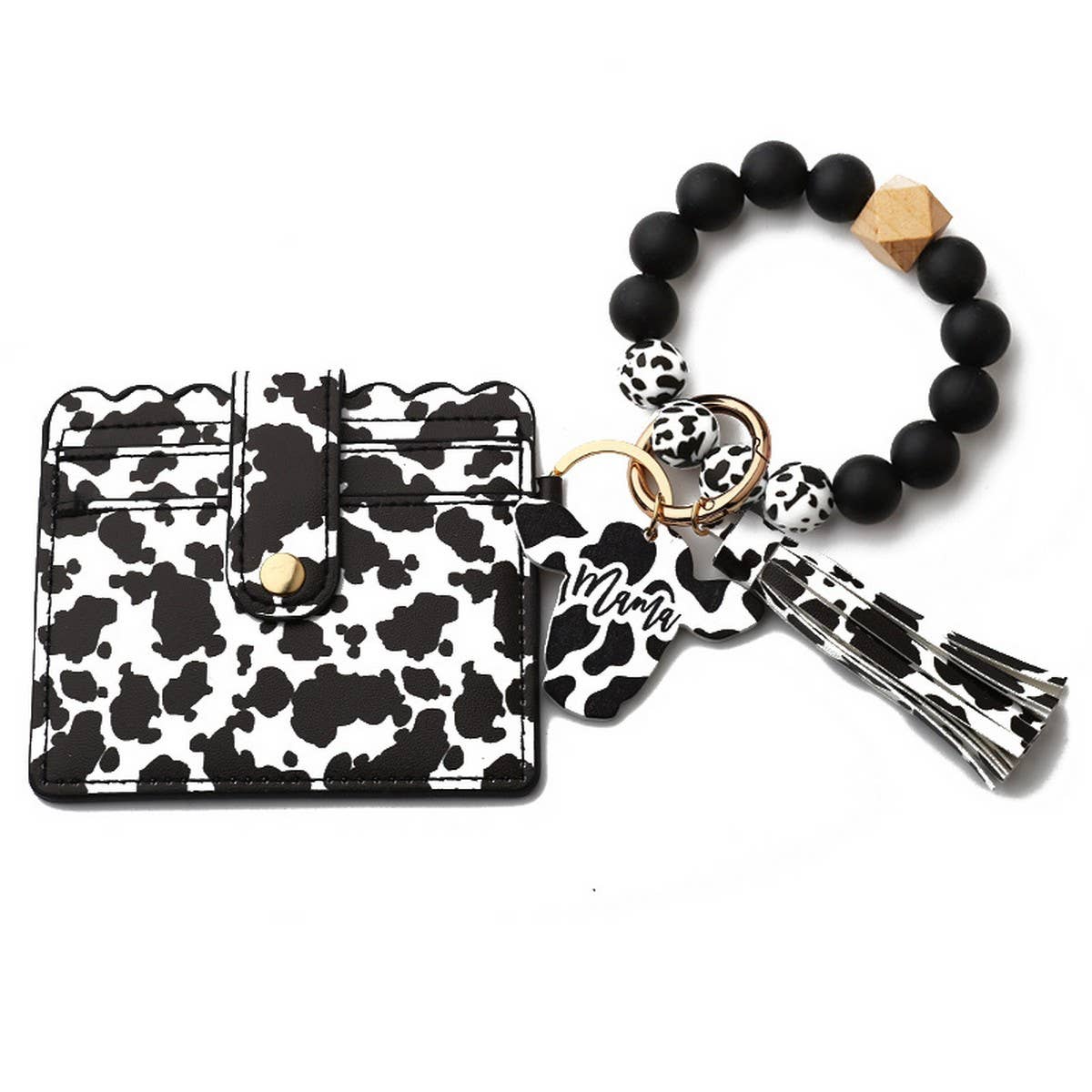 Men¡¯s Cow Print Wallet,Keychain with Silicone Beads_CWAB4994