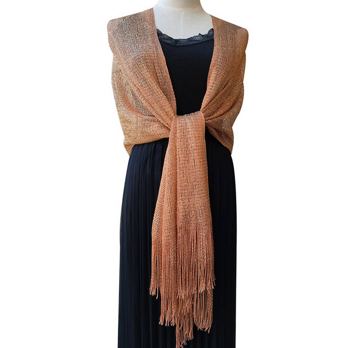 FASHIONABLE GOLD AND SILVER SILK SHAWL