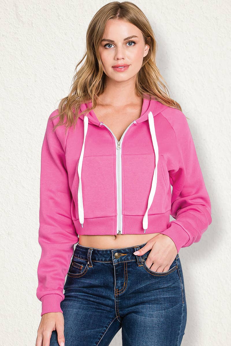 CWOHOL445_Lightweight Zip-up Hoodie Cropped Sweatshirt