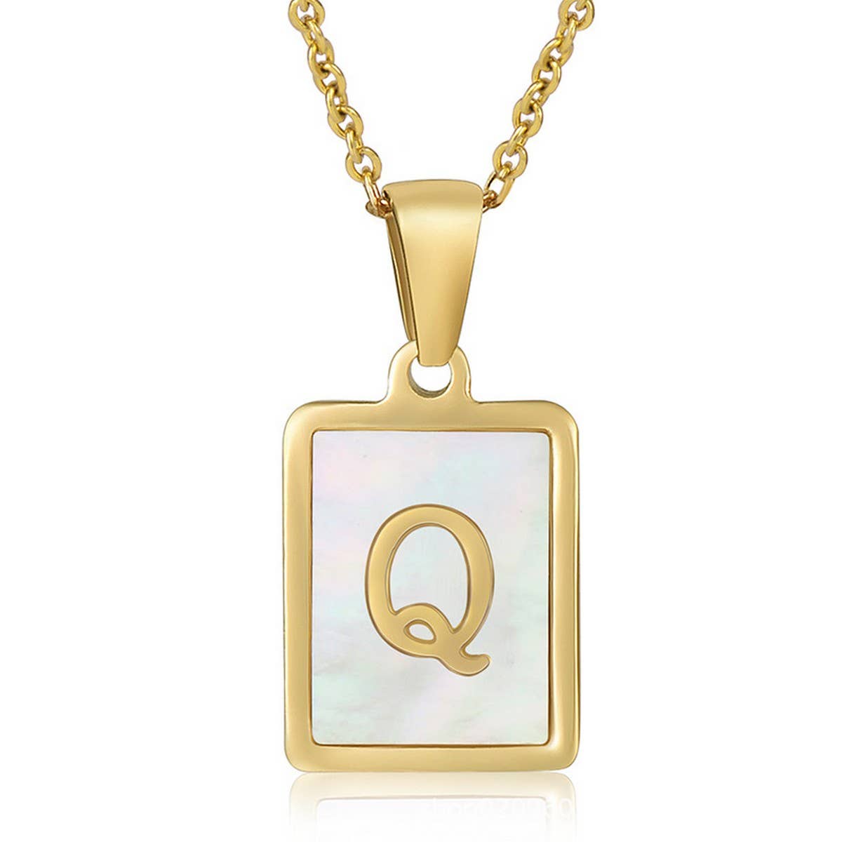 CWAJE1917_Square Stainless Steel White Shell Letter Necklace