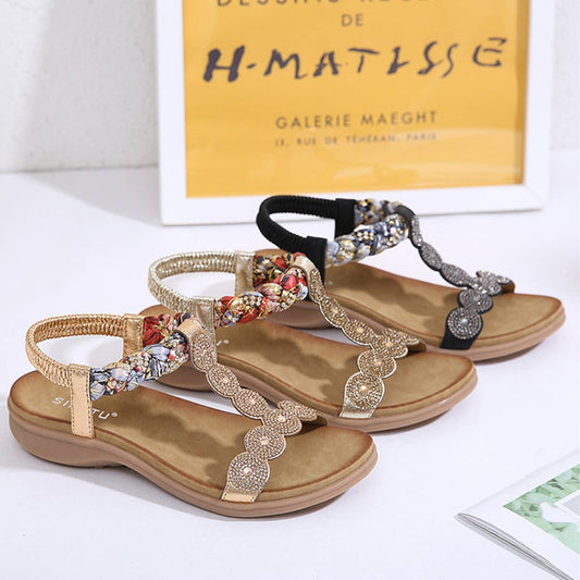BOHEMIAN RHINESTONE FLAT BOTTOMED BEACH SANDALS_CWSHS0539