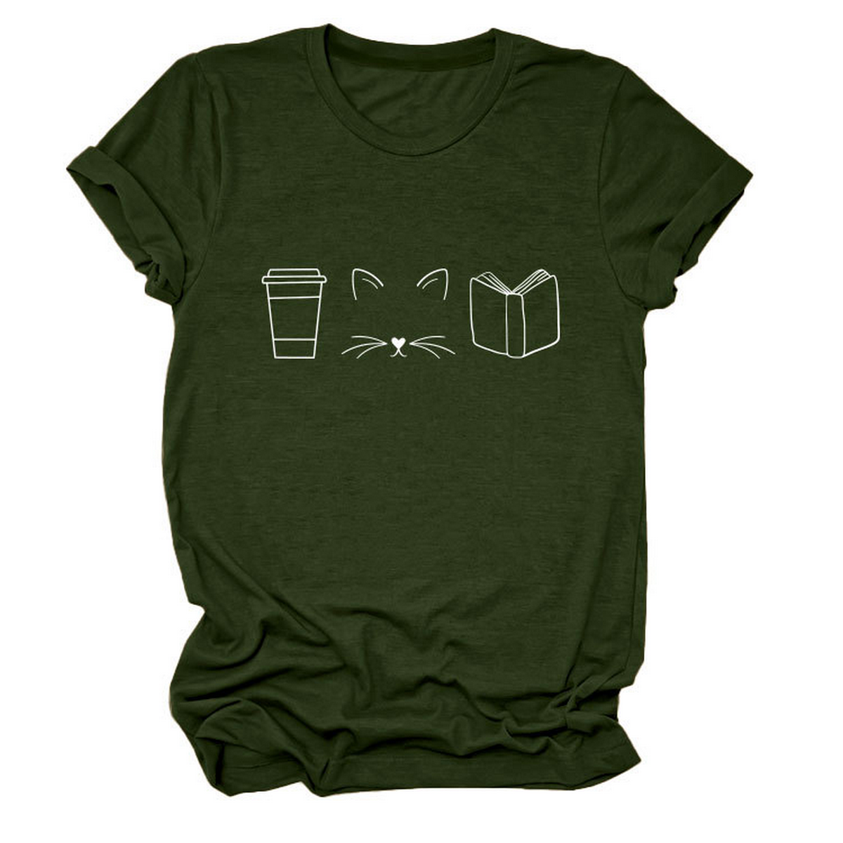 Cute Cat Line Art Tee ? Coffee Cup Print Shirt