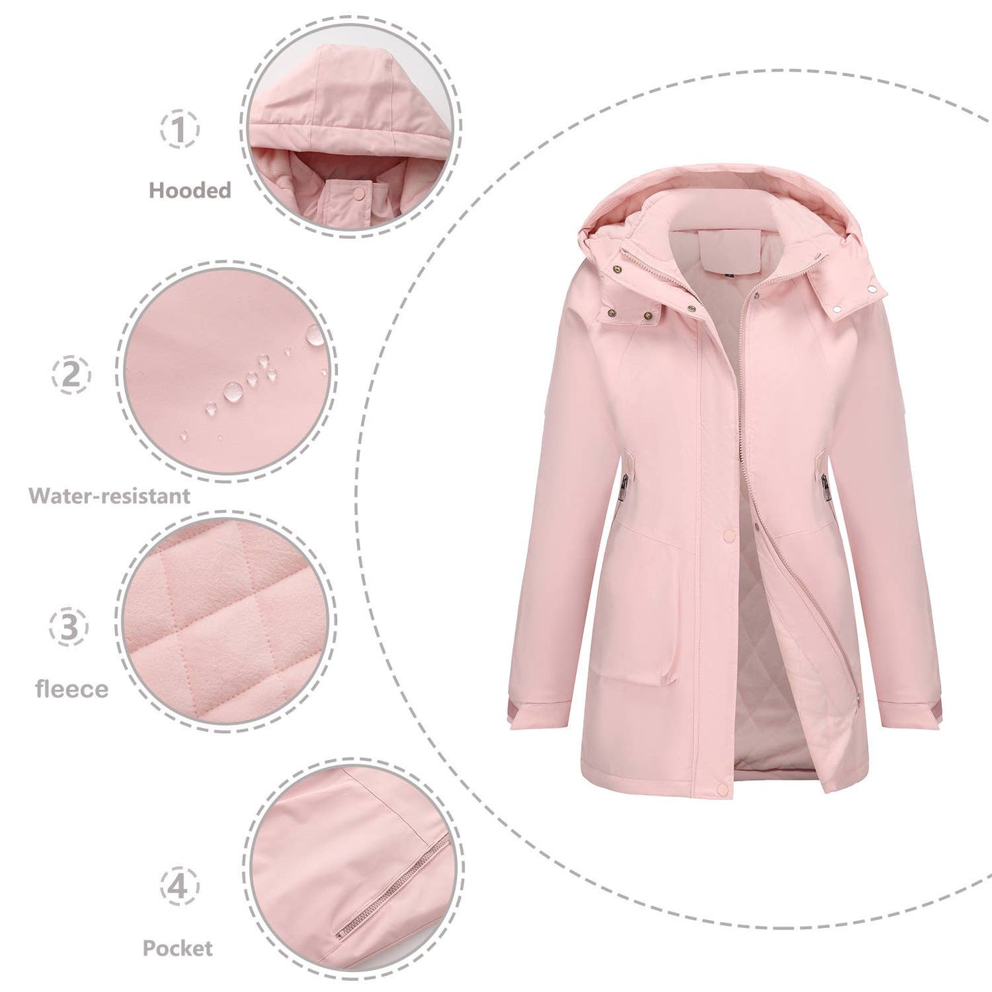 Windproof and warm long hiking jacket