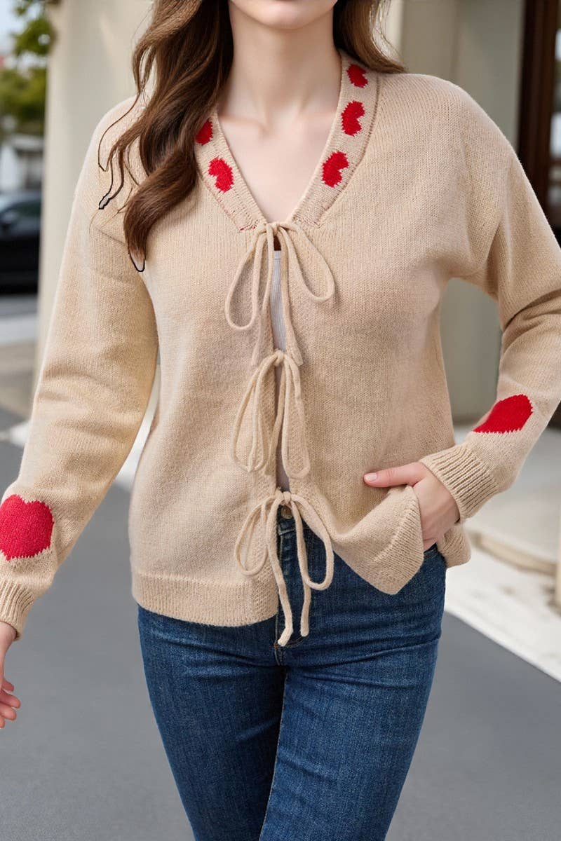 CWOCAL00710_TIE FRONT HEART PATTERN KNIT CARDIGAN