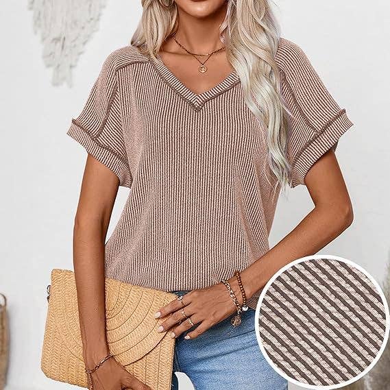 Women¡¯s fashion colorblock twist V-neck tee