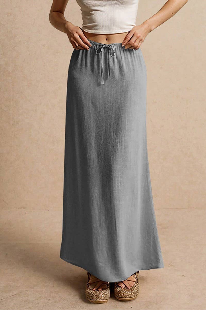 CWBLS0556_SOLID COLOR DRAWSTRING ELASTIC WAIST SKIRT