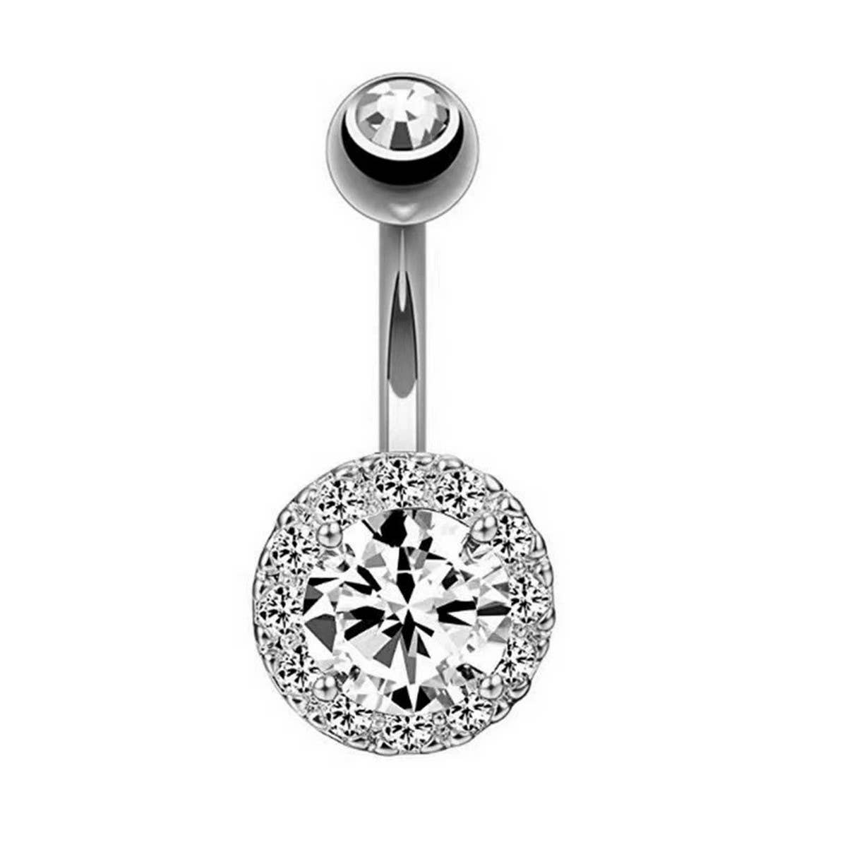 Elegant CZ Crystal Belly Ring Stainless Steel