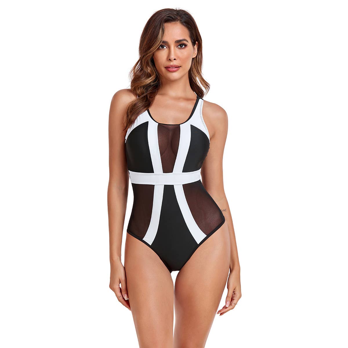SEE-THROUGH MESH ONE-PIECE SWIMSUIT