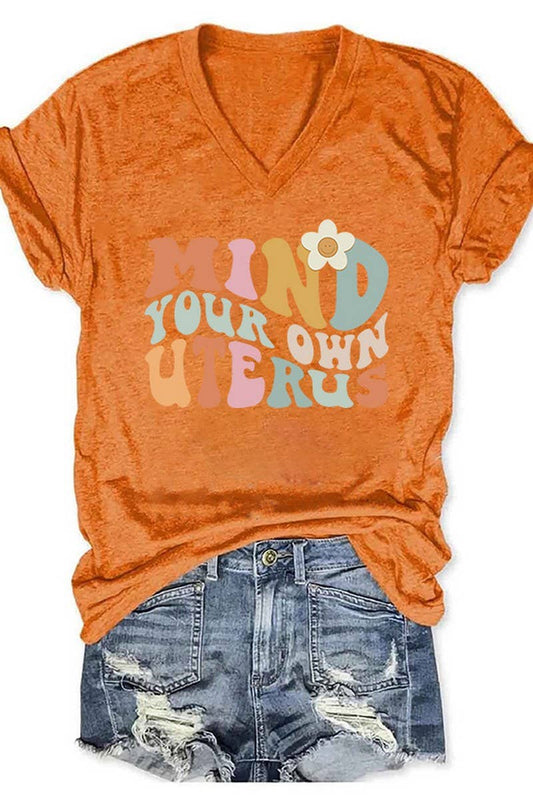 Cwtts1064_Letter Print V Neck Short Sleeved T Shirt