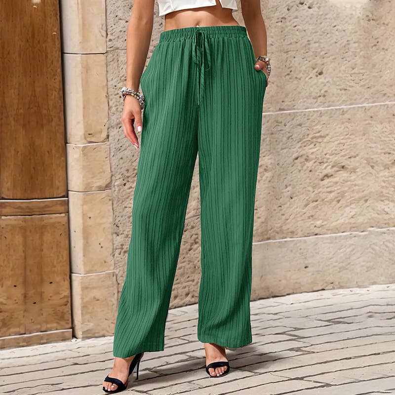 SOLID COLOR PLEATED STRAIGHT LEG CASUAL PANTS