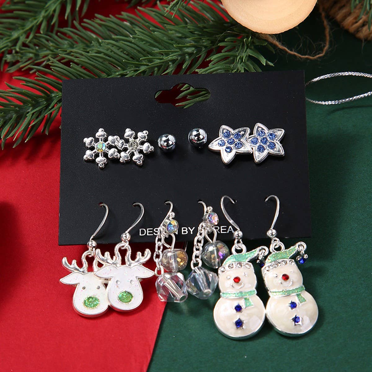 CHRISTMAS ALLOY EARRINGS AND PENDANT SET 6 PIECES
