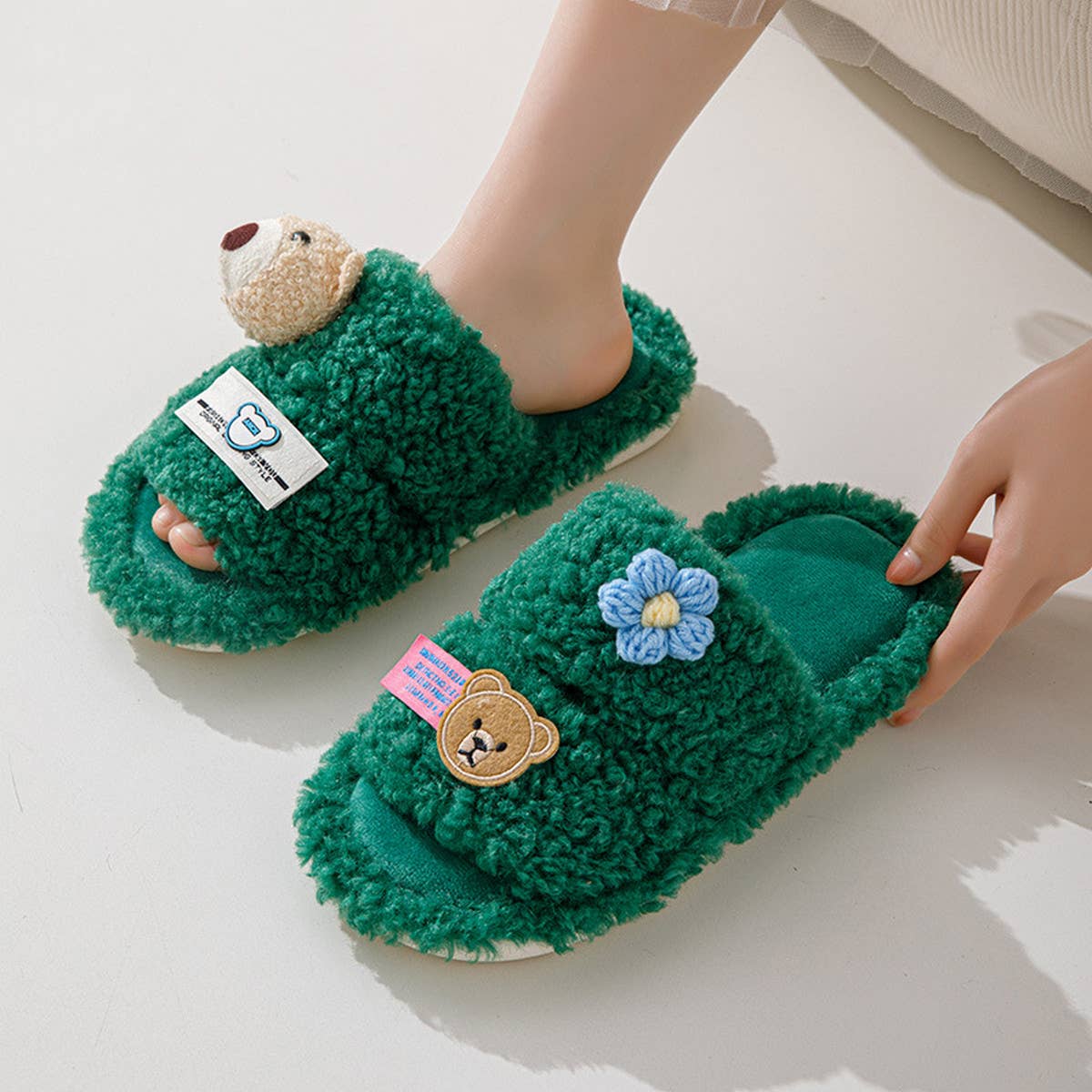 HOME DOUBLE BAR CARTOON OPEN COTTON SLIPPERS