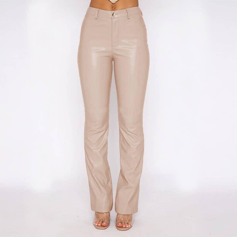 SOLID COLOR PU LEATHER SLIM MICRO-CROPPED PANT