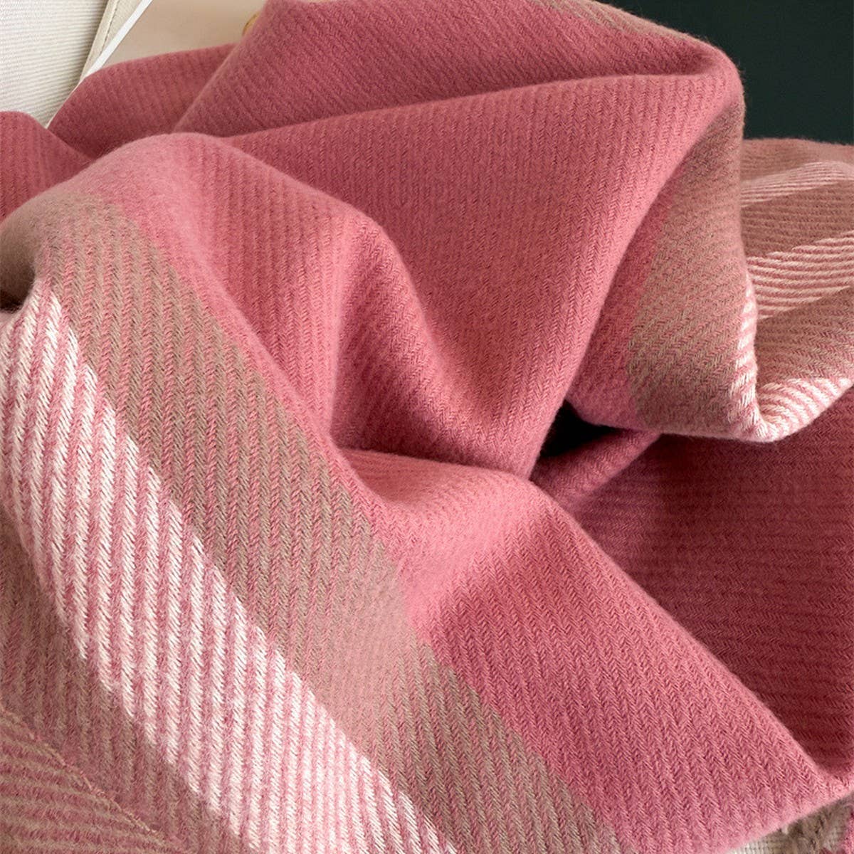 Modern Plaid Fringe Scarf with Luxe Texture