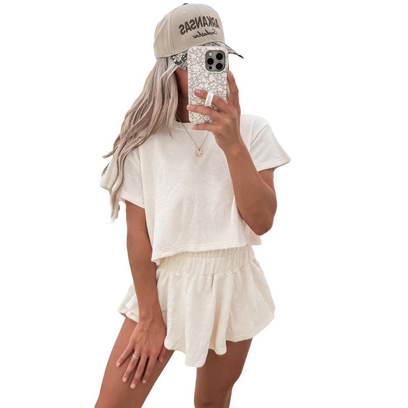 Simple casual solid color skirt two-piece set