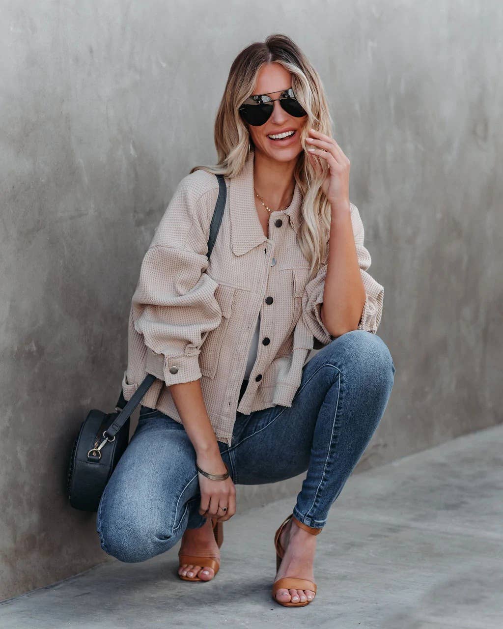 Lapel Waffle short single-breasted coat