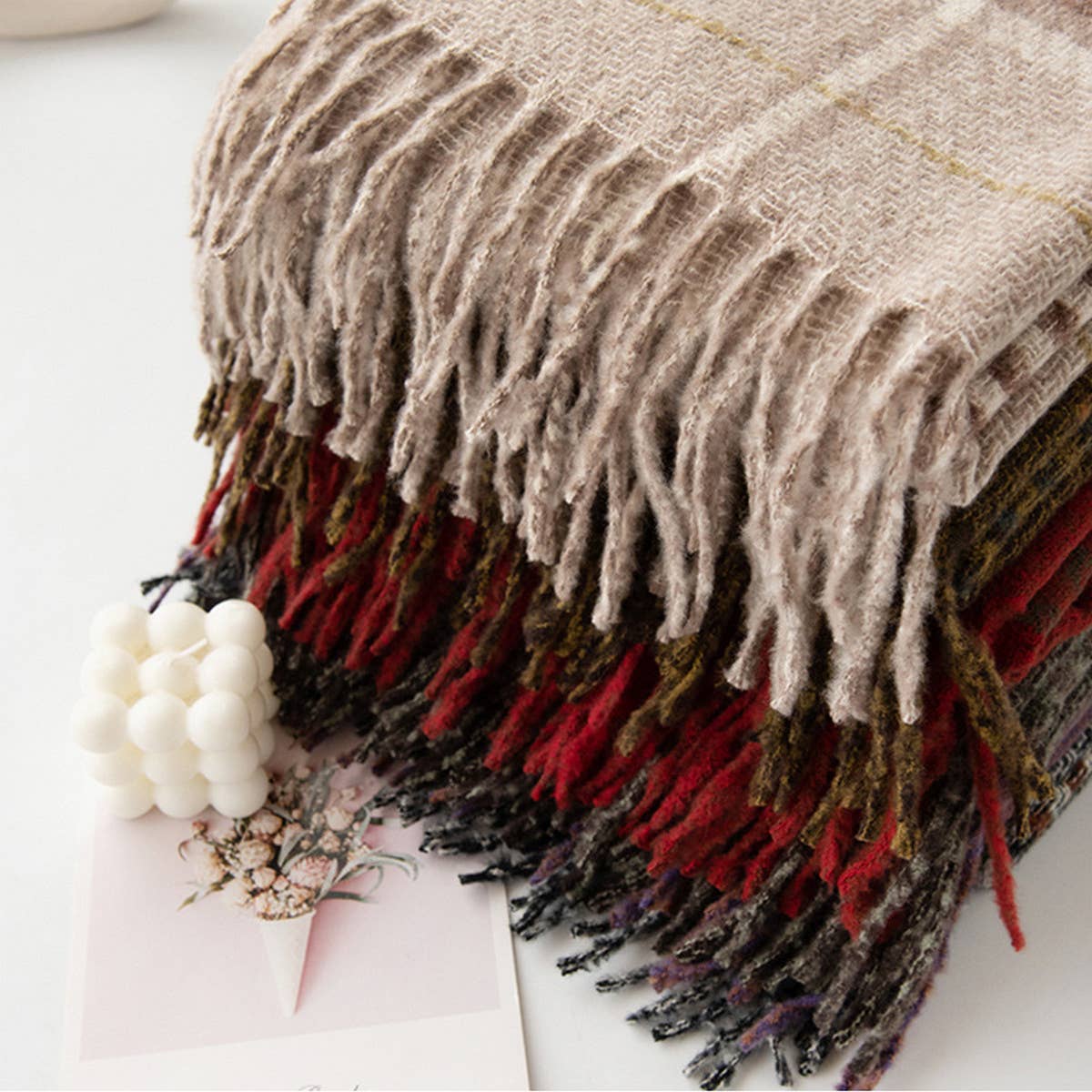 Plaid Tassel Scarf ??Soft Warm Faux Cashmere Wrap_CWASC0997