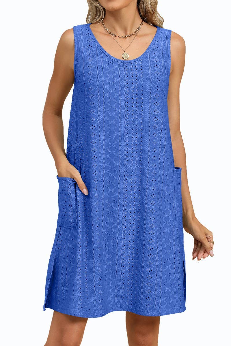 CWDSD8714_SLEEVELESS CREWNECK POCKET TANK DRESS