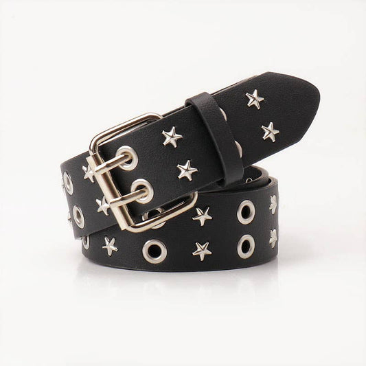 Punk double-row pin buckle denim belt