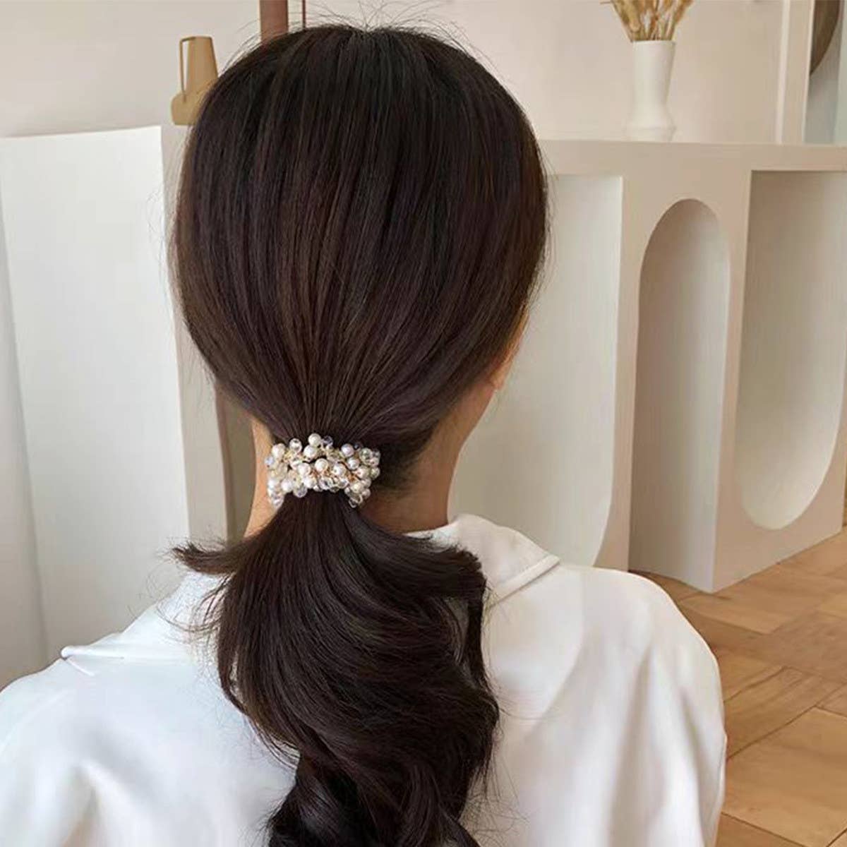 SIMPLE IMITATION PEARL CRYSTAL HAIR ROPE_CWAHA2202