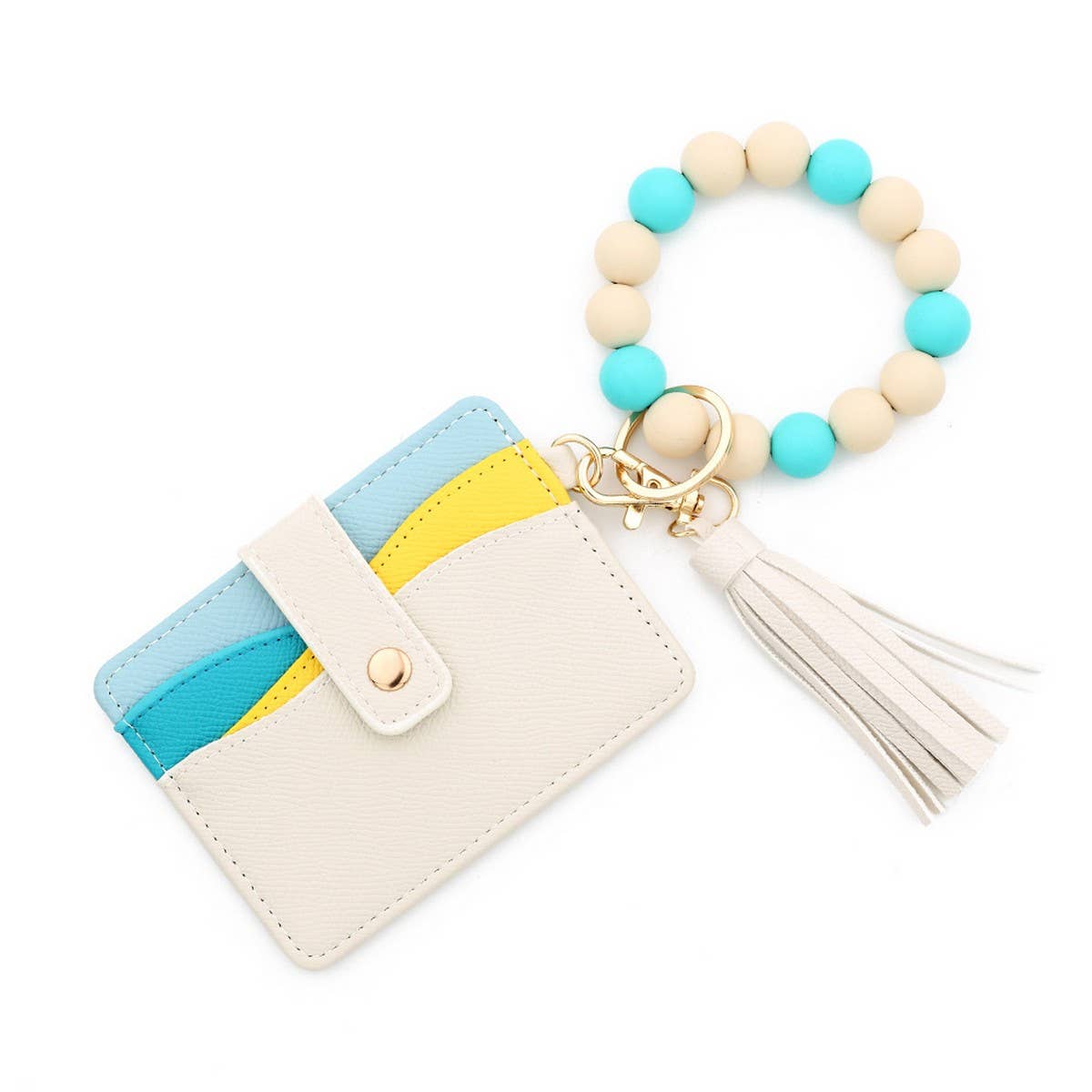 Beaded Bracelet Keychain with Colorblock Wallet_CWAB4942