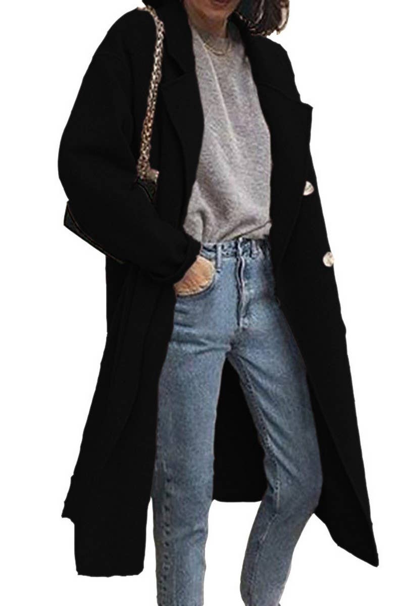 CWOSWL07725_2025 WOMEN DOUBLE BREASTED WOOL BLEND COAT