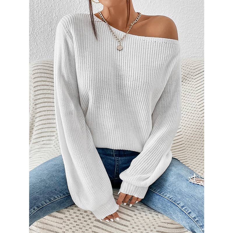 SLOUCHY OFF-THE-SHOULDER SEXY SOLID COLOR SWEATER
