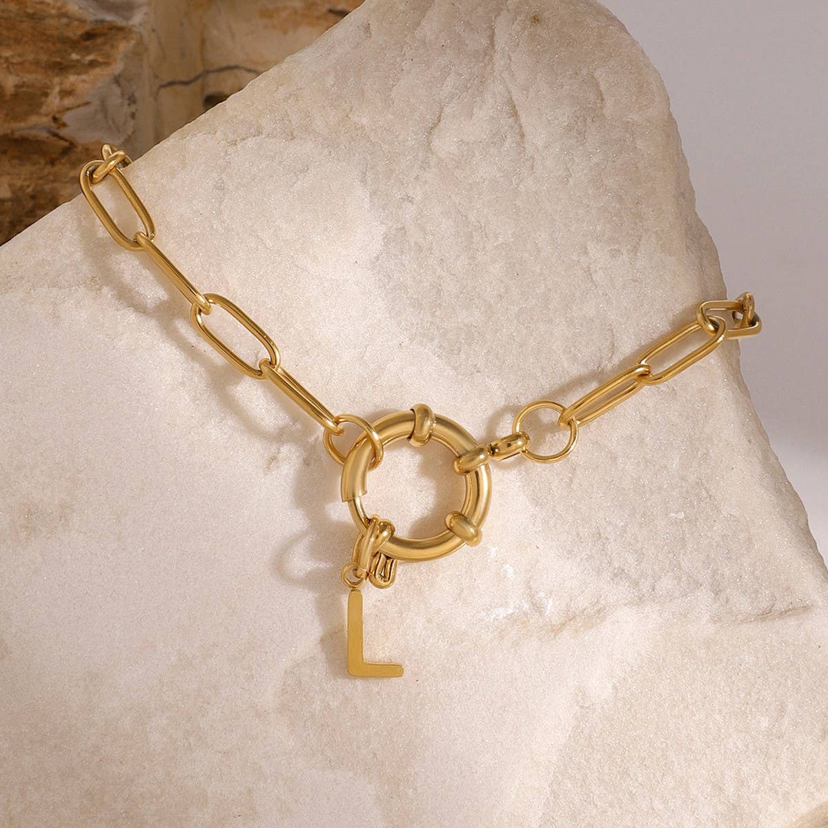 Durable 18K Gold Letter O-Link Chain Bracelet