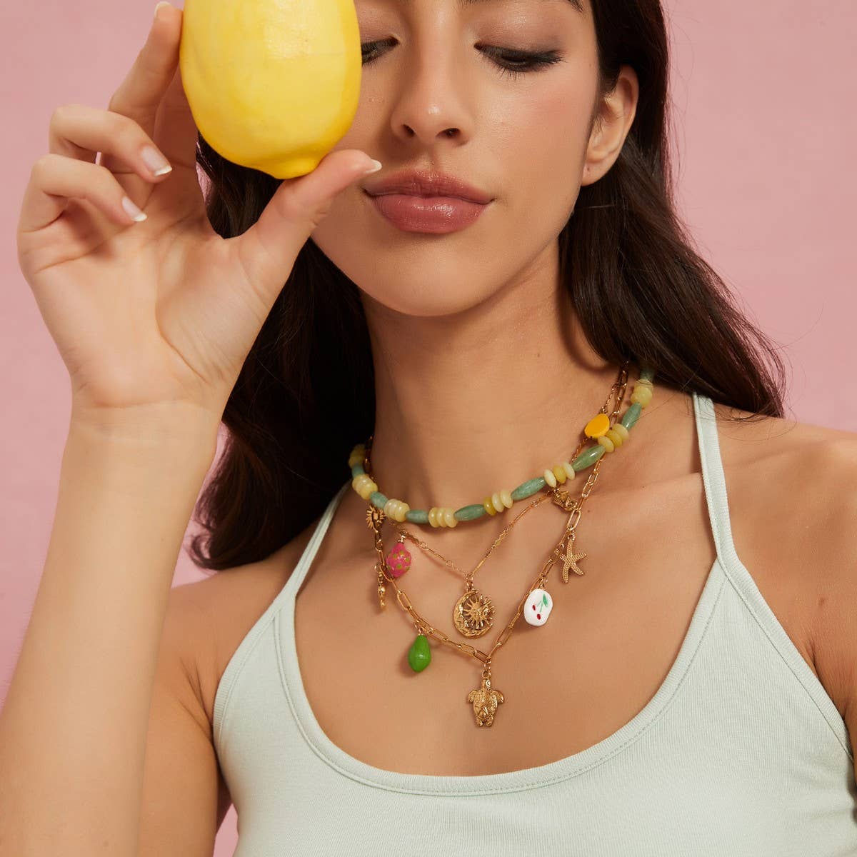 Ocean Style Steel Necklace with Turtle & Seahorse_CWMM8849