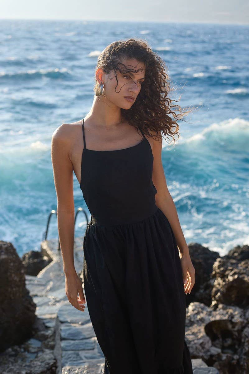 CWDMD5258_COTTON BACKLESS TIE-STRAP MAXI DRESS