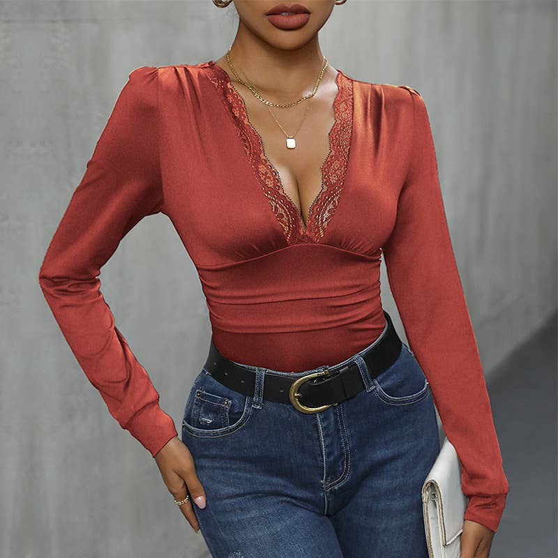 Lace patchwork V-neck jumpsuit