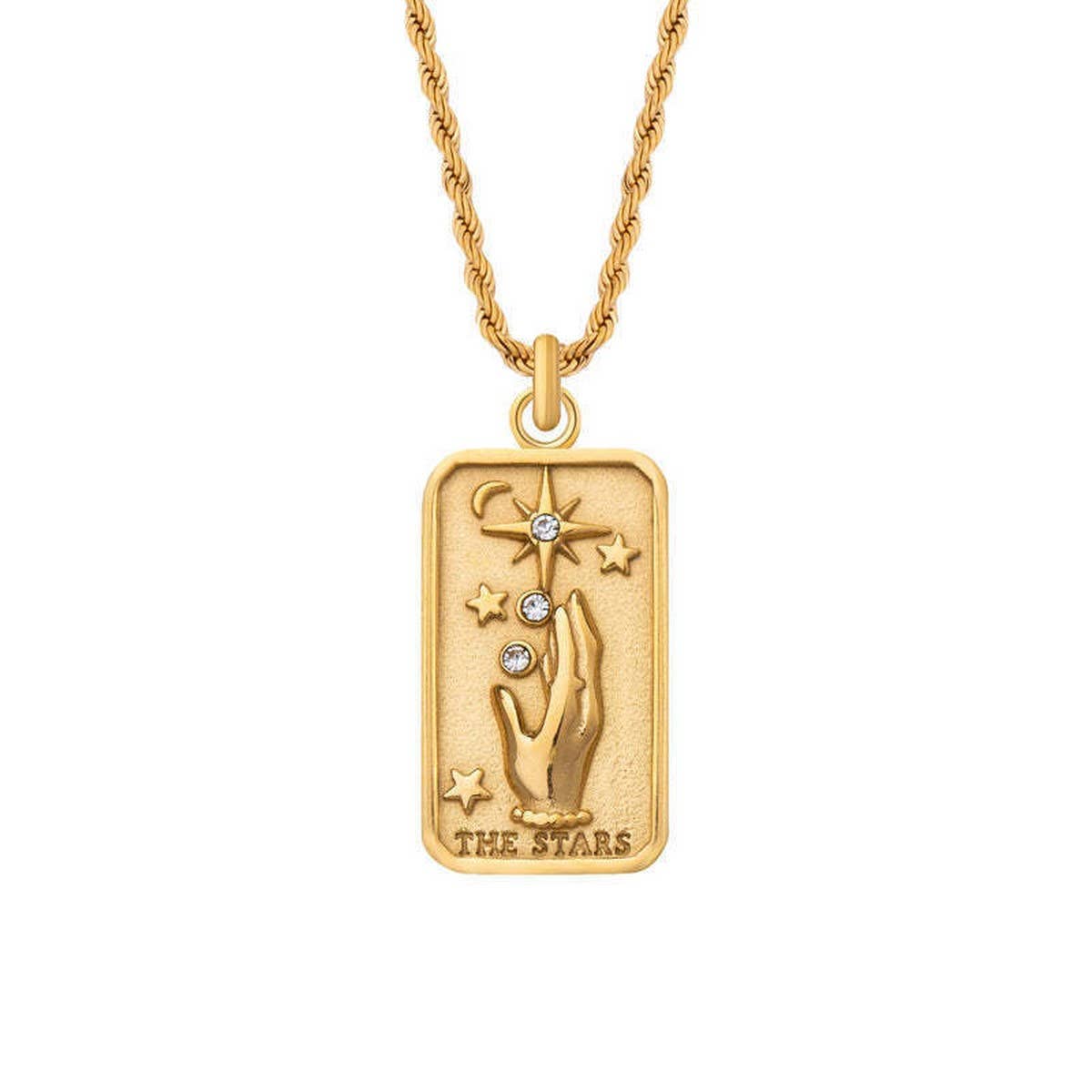 Stainless Steel Moon Star Snake Pendant Necklace_CWMM3842