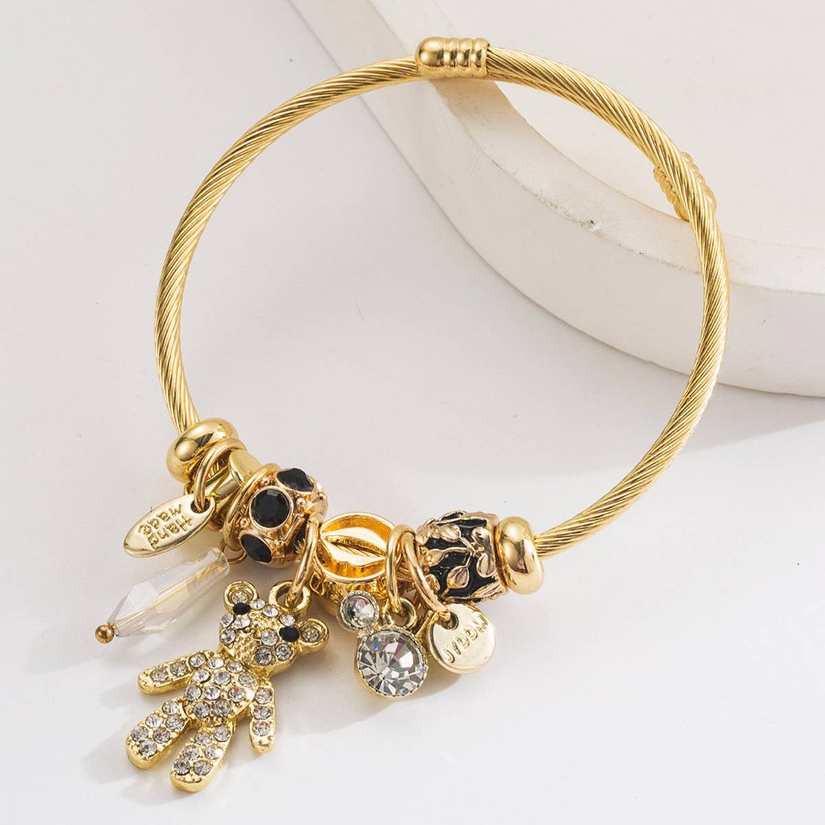 Trendy Gold Open Bear Letter Steel Bracelet