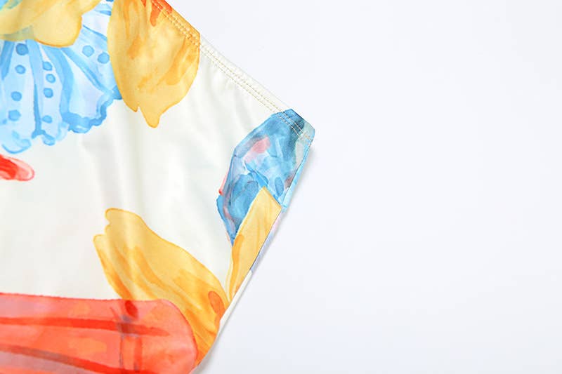 Sexy Tie Front Printed Bikini Three-Piece Set