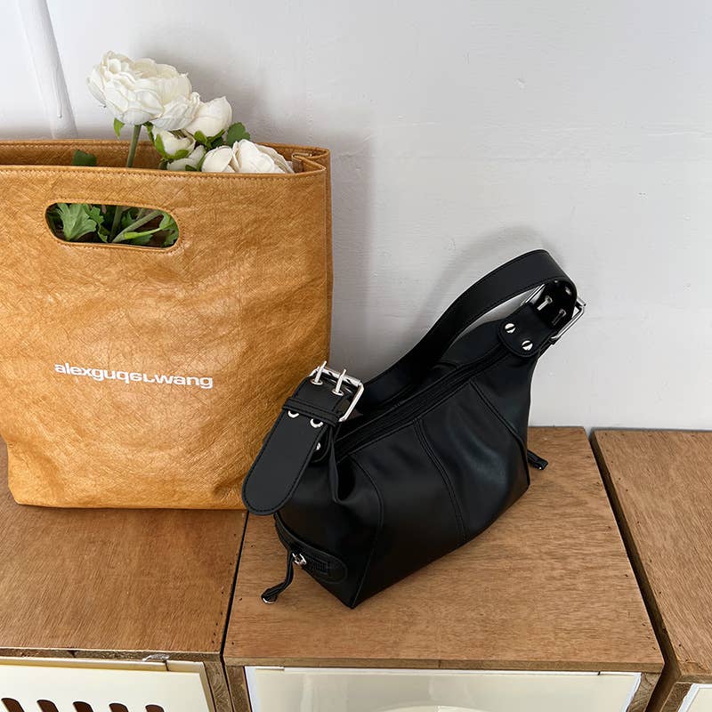 Leather zipper single-shoulder crossbody bag