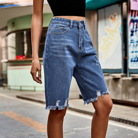 Fashion raw fringes ripped to make old jeans