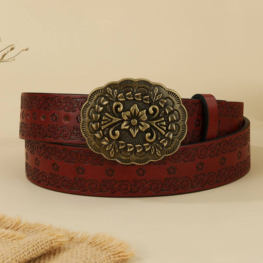 BUCKLE EMBOSSED PATTERN ENGRAVED BELT_CWMM3941