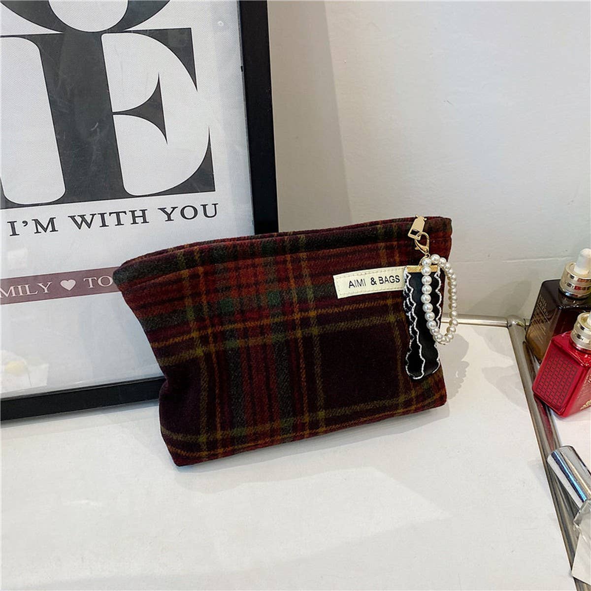 NEW RETRO PLAID LARGE CAPACITY COSMETIC BAG_CWAB4422
