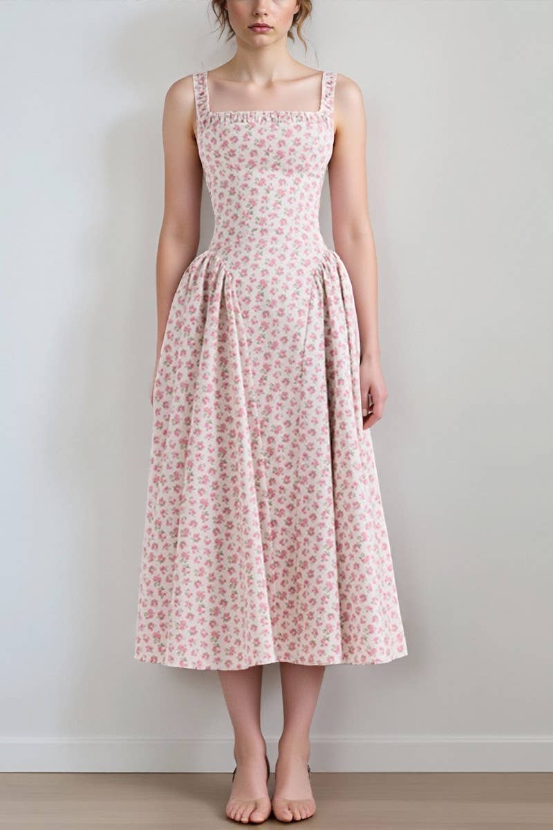 CWDMD01086_FLORAL PRINT BACKLESS SPAGHETTI STRAP DRESS