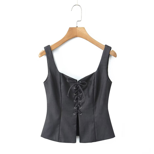 Stylish Tie Strap Vest ??Casual French Look_CWTHT0242