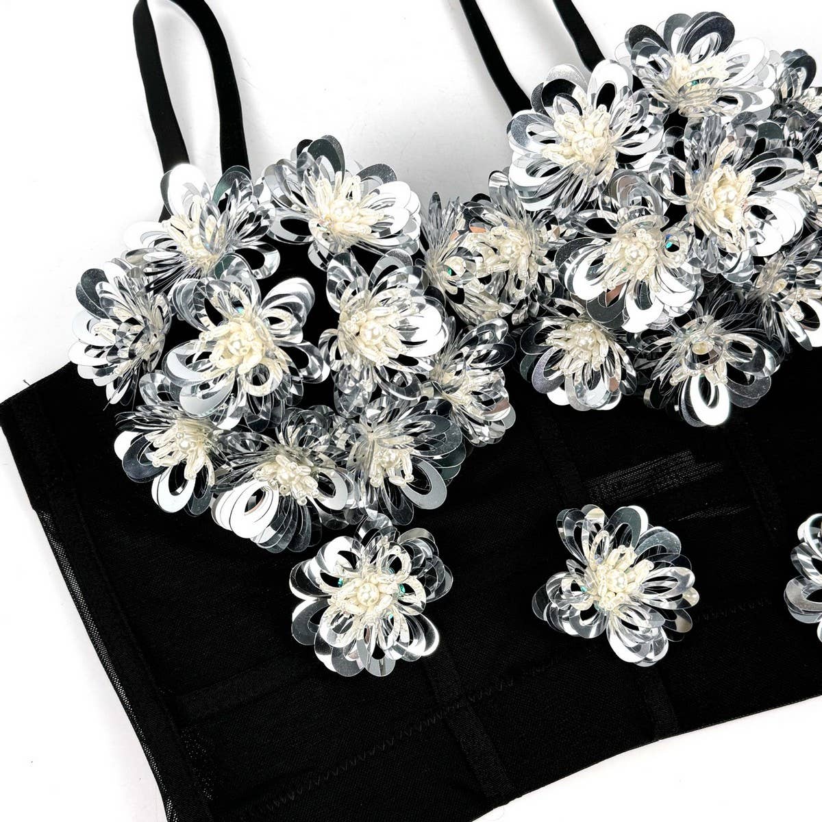 SEXY SEQUINED FLOWER HERRINGBONE CORSET