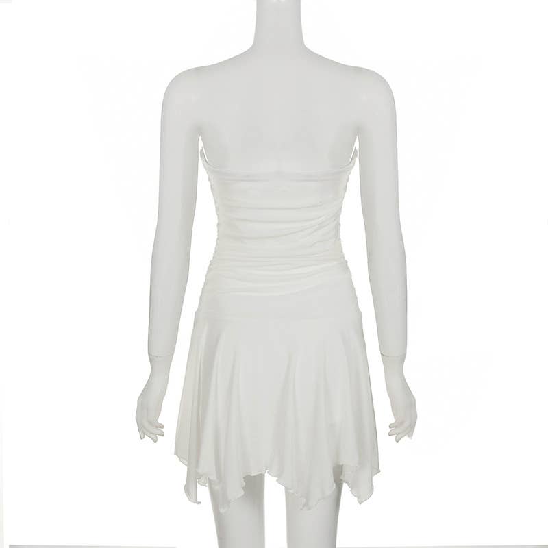 Sexy strapless double stretch irregular dress