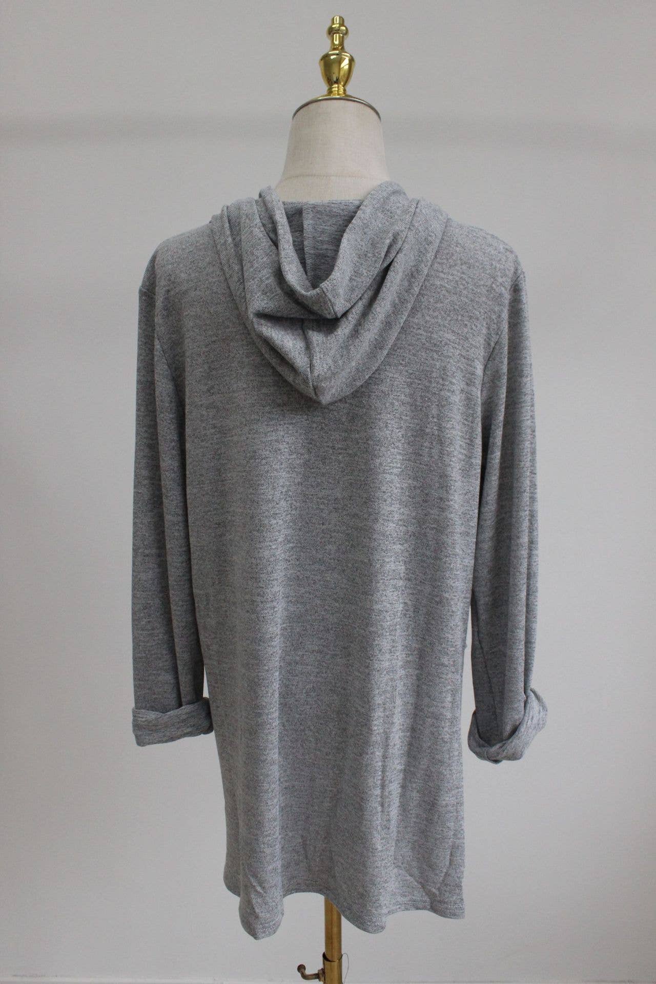 HOODED SOLID COLOR BAGGY IRREGULAR POCKET TOP