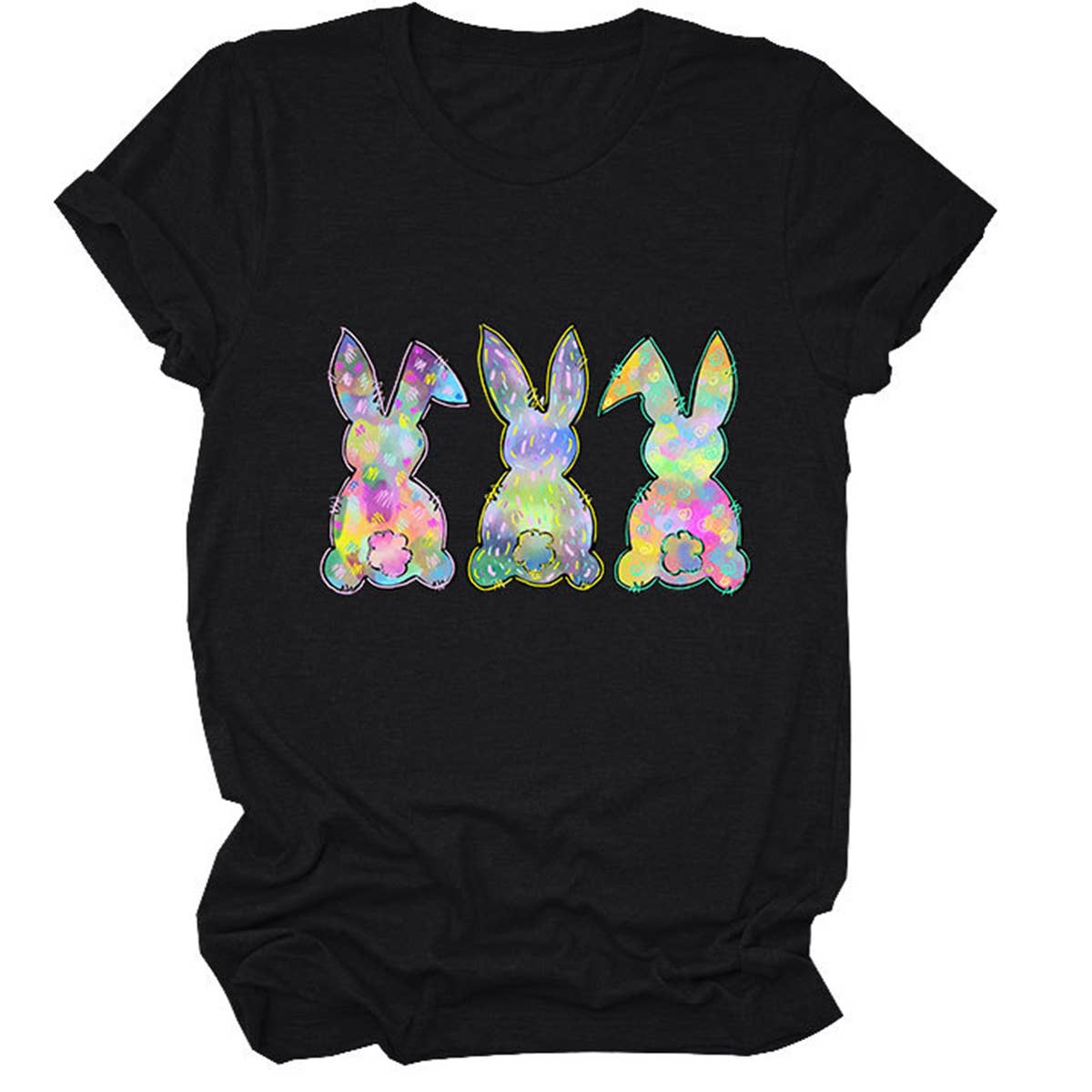 EASTER THREE BUNNIES PRINTED CREWNECK T SHIRT_CWTTS0858