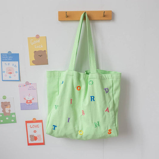 Embroidered Letter Canvas Tote Bag for Women_CWAB5623
