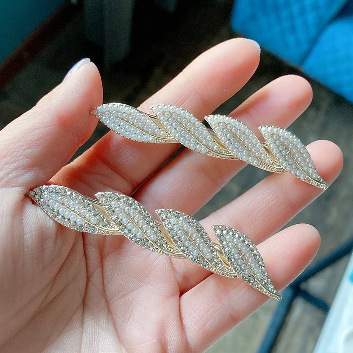 PEARL LEAF HAIRPIN SIDE CLIP DUCKBILL CLIP HAIRPIN_CWAHA4669