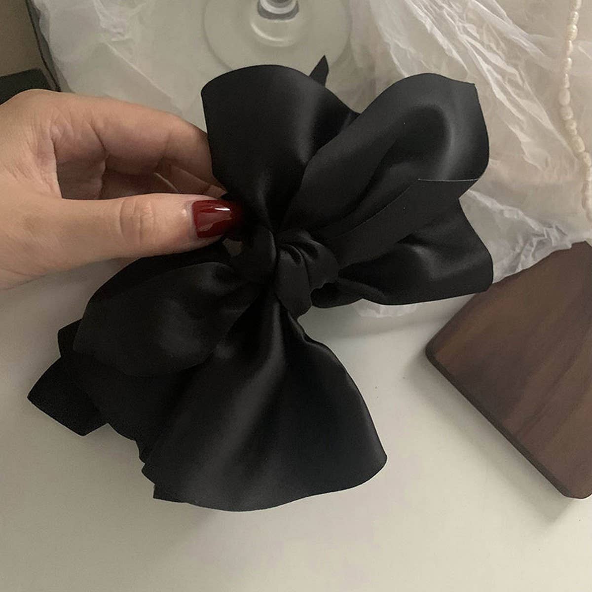 Large Satin Bow Hair Claw - Chic Short Hair Clip