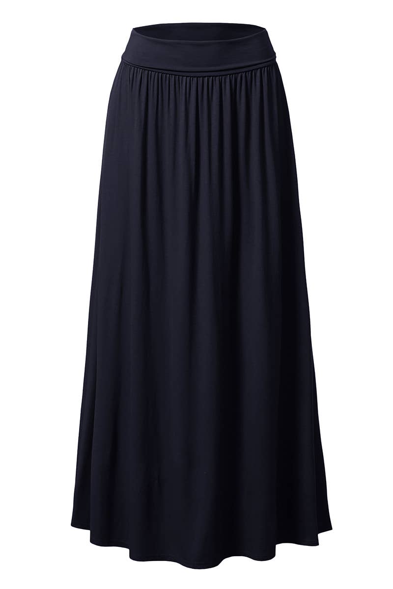 AWBLS089_High Waist Elastic Closure Gather Maxi Skirt
